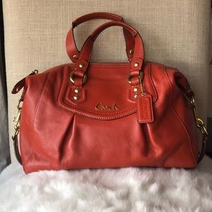 Red Orange Coach Leather Convertible Shoulder Bag